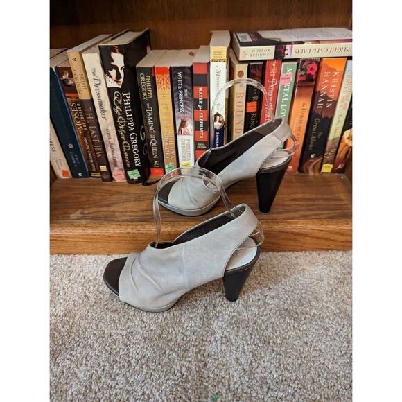Coclico grey leather slingback ruched open toe heels sz 37 - Picture 4 of 7